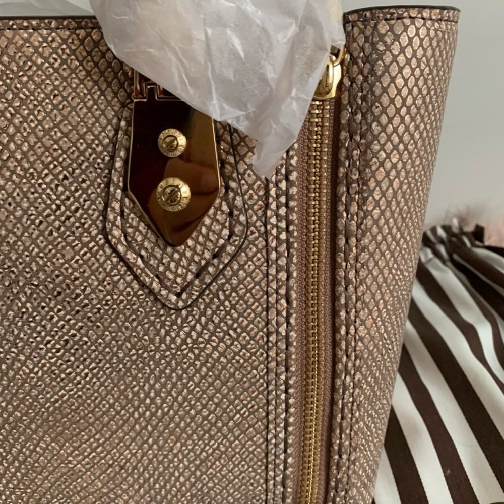 Henri Bendel A-List Rose Gold Metallic Snake Embossed Mini Satchel. - Picture 2 of 8